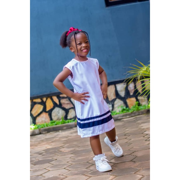 Starlight Twirl: Sleeveless Satin Circle Dress with Playful Blue Stripes