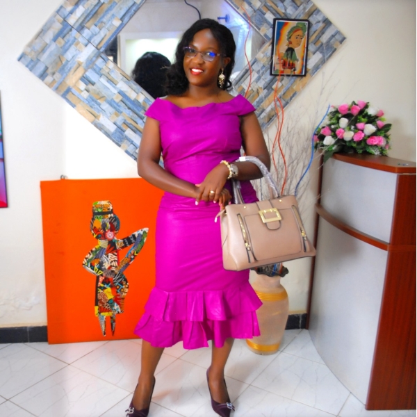 “Royal Bloom” dress — a radiant fuchsia office