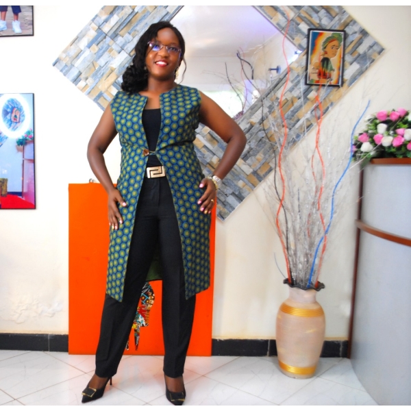 Empire Edge: African Print Sleeveless Coat for Smart Office Layering