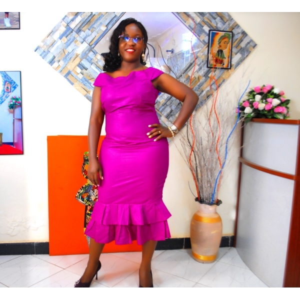 “Royal Bloom” dress — a radiant fuchsia office