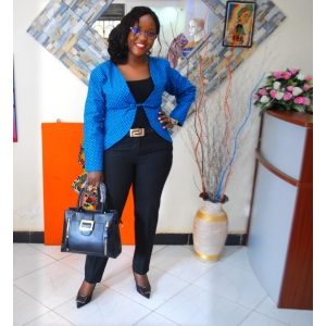 Skyline Bold: Tailored Blue Ankara Crop Jacket for Effortless Office Chic