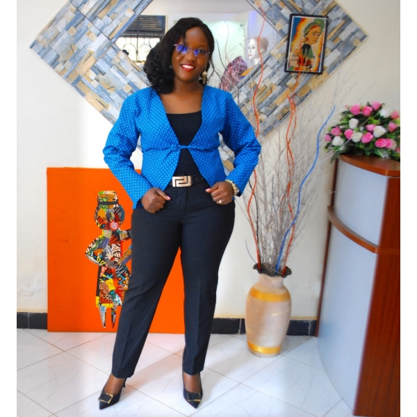 Skyline Bold: Tailored Blue Ankara Crop Jacket for Effortless Office Chic