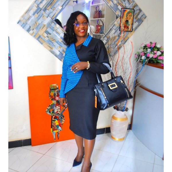 Royal Eclipse: One-Sleeve Ankara Accent Dress for Bold, Refined Style