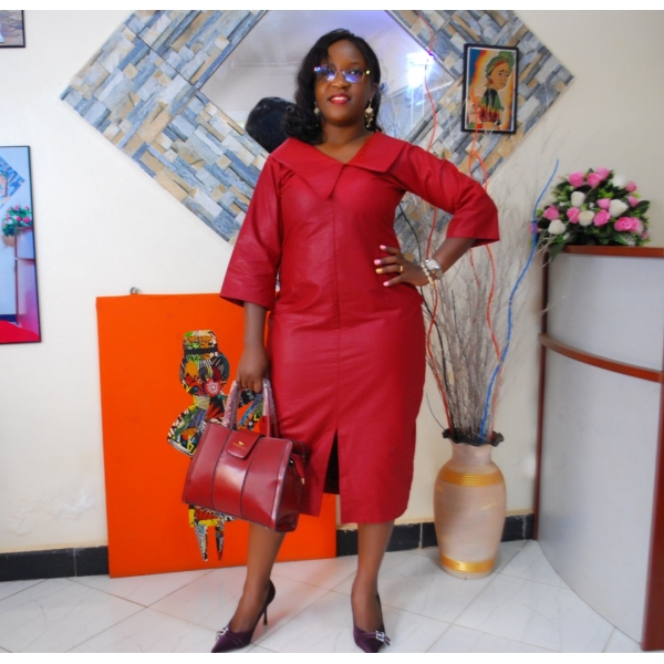 Crimson Grace: Executive Midi Dress for Bold Office Power Dressing